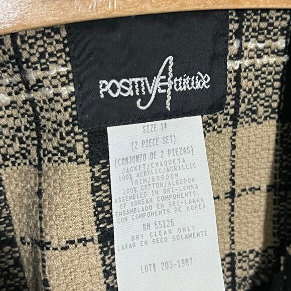 Vintage Positive Attitude Blazer Size 14 tan Black Plaid Tweed - Picture 3 of 4